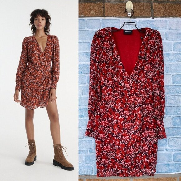 THE KOOPLES FLOWING RED DRESS WITH FLORAL MOTIF SIZE 0 - Picture 1 of 16